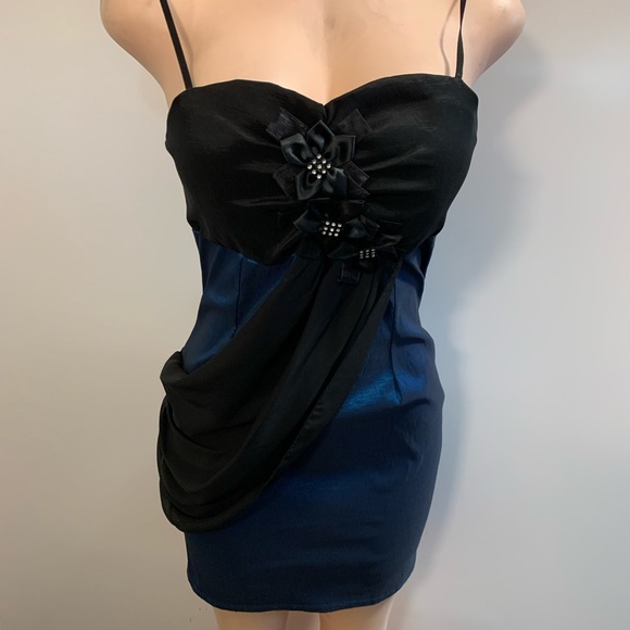 Women junior blue/Black Ruffles Bodycon short mini dress size (L) sleeveless - Picture 3 of 14